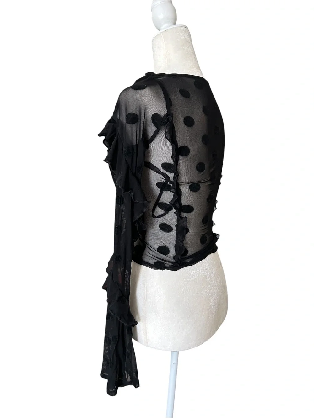 House of Harlow 1960 Eugenia black sheer top - Velvet polka dots - Small - Picture 8 of 9
